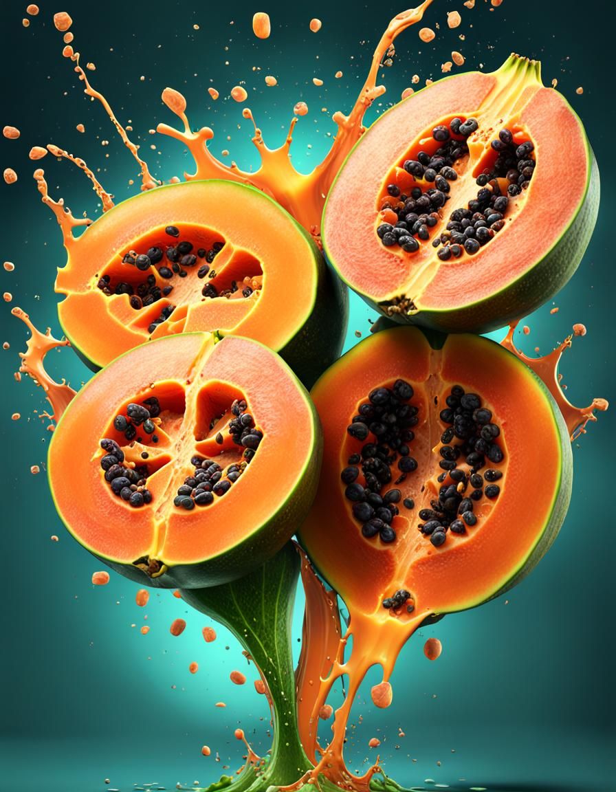 Hyperrealistic Papaya in Vibrant Conceptual Art