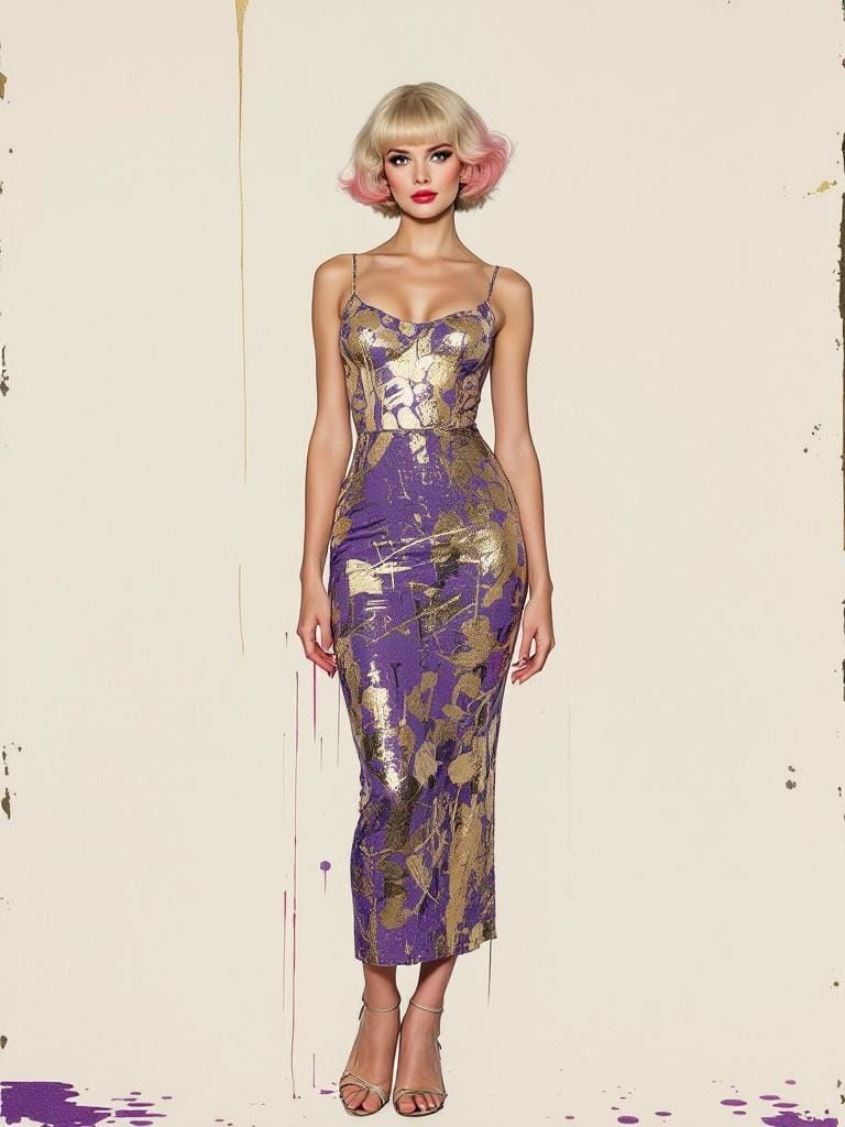 Pin-Up Woman in Expressionist Style with Gold Accents