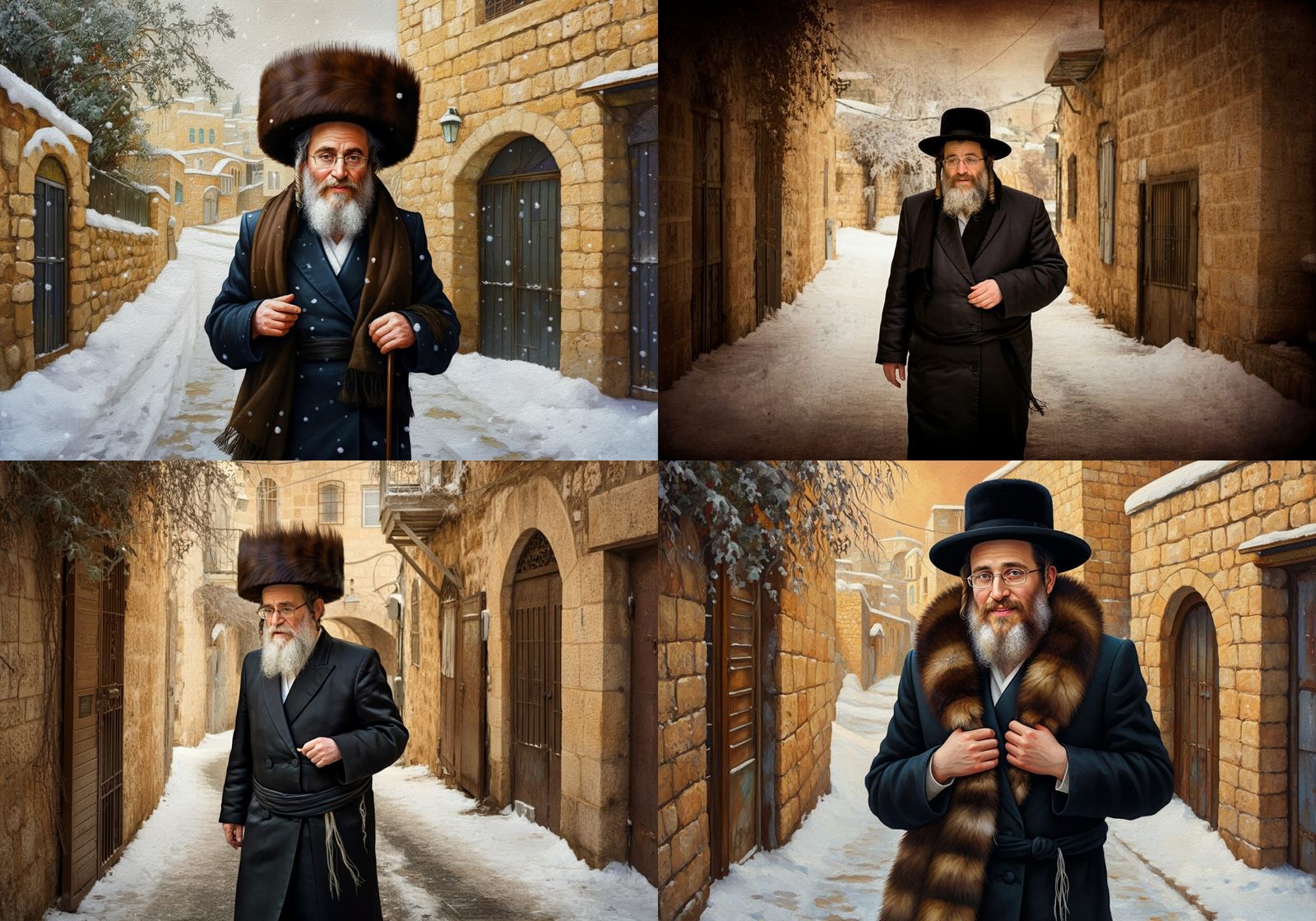 Dignified Hasidic Orthodox Jewish Man in Snowy Safed Winter....