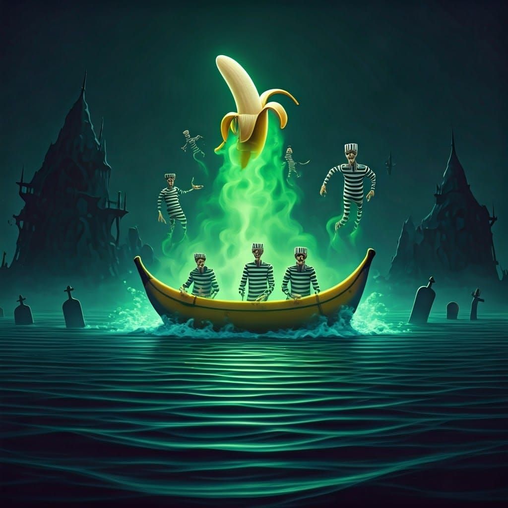 Ghostly Souls Possess Banana Boat in Gothic Nautical Graveya...