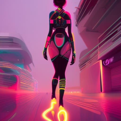 Futuristic Girl in Bioluminescent Cityscape