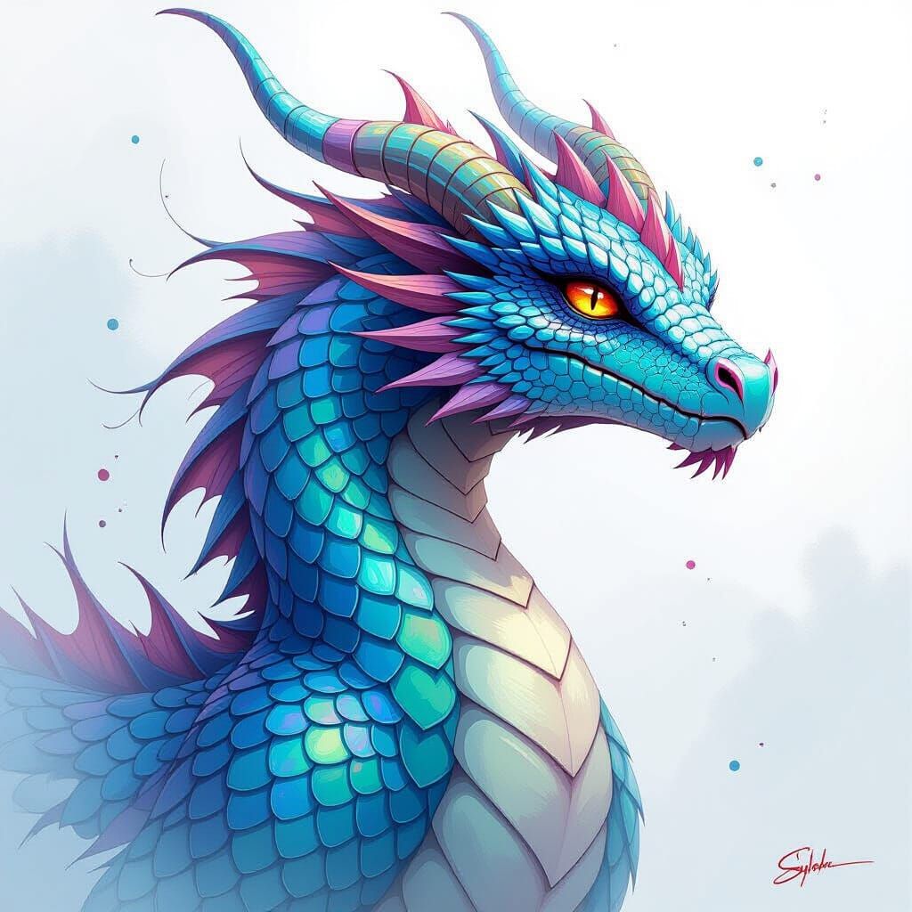 Iridescent Dragon in Digital Painting Style
