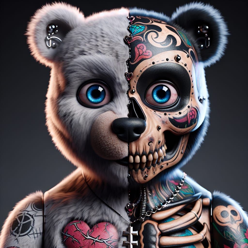 Creepy Tattooed Zombie Bear: 3D Rendered Design