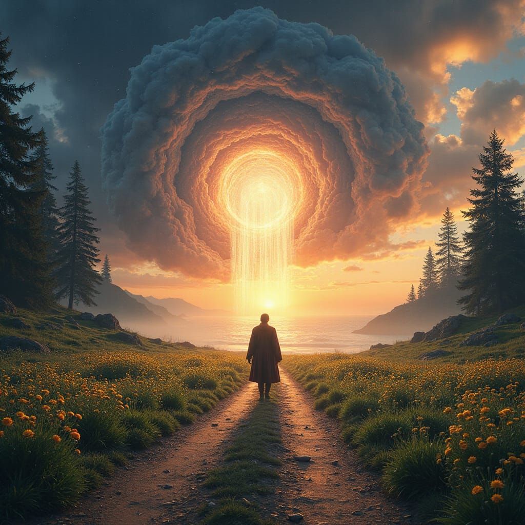 Epic Cinematic Scene at Crossroads of Destiny