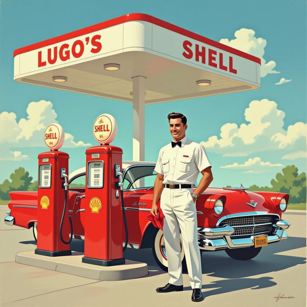 1950s Shell Gas Station with Attendant