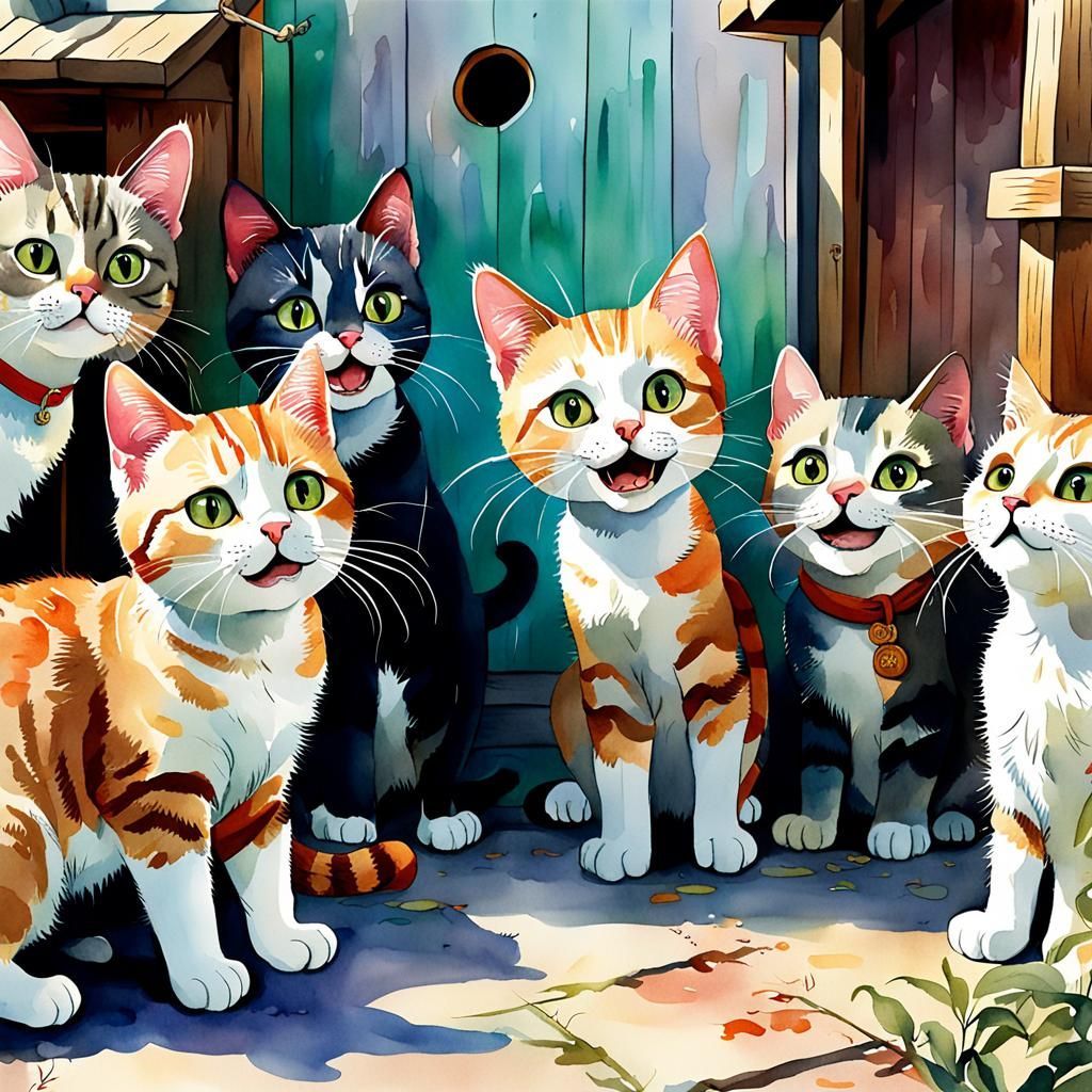 Mischievous Cats in Watercolor Children's Illustration