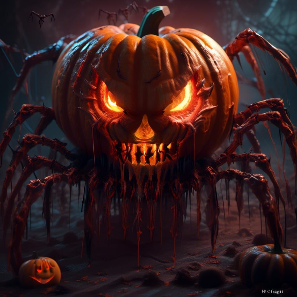 Horrific Jack-O-Lantern with Undead Aura in Surrealist Art