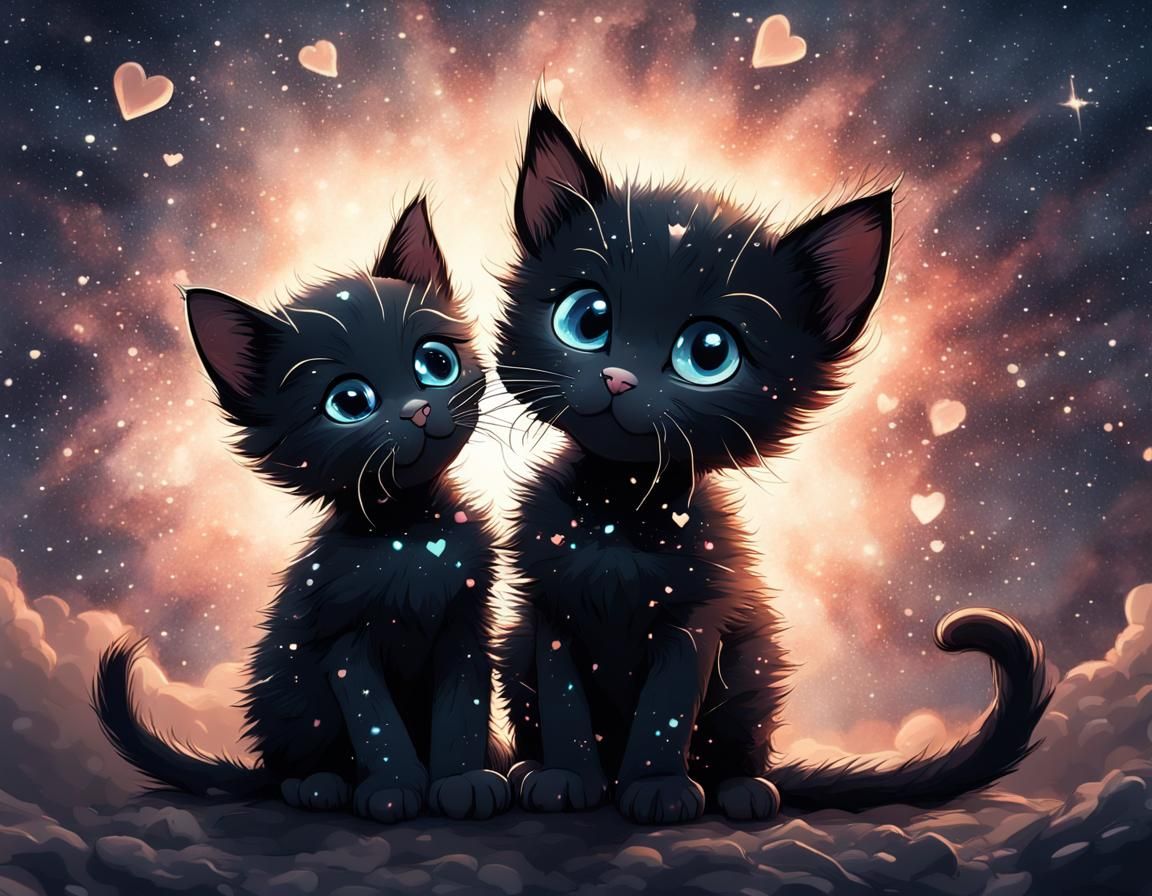 Constellation Kittens Kissing Under Starry Sky