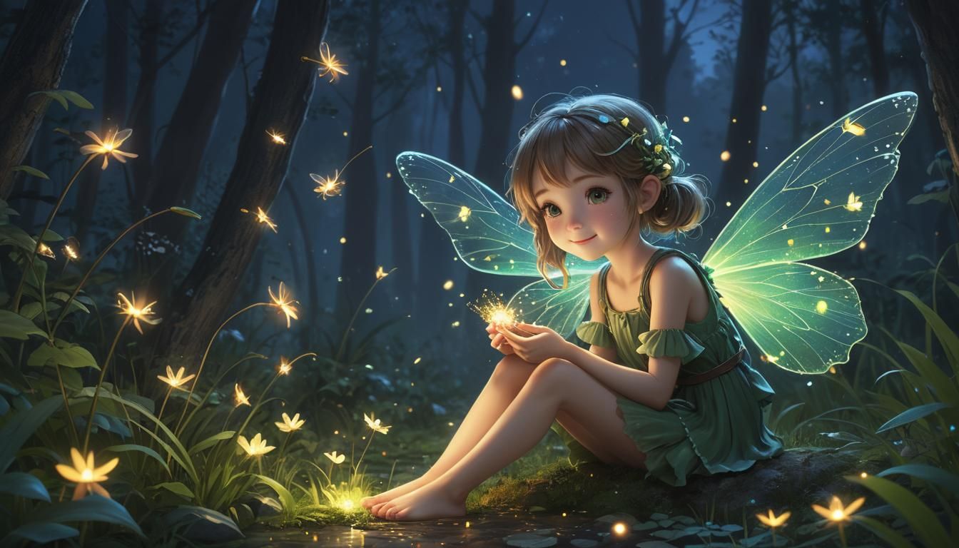 Forest Fairy and Fireflies in 3D Anime Art