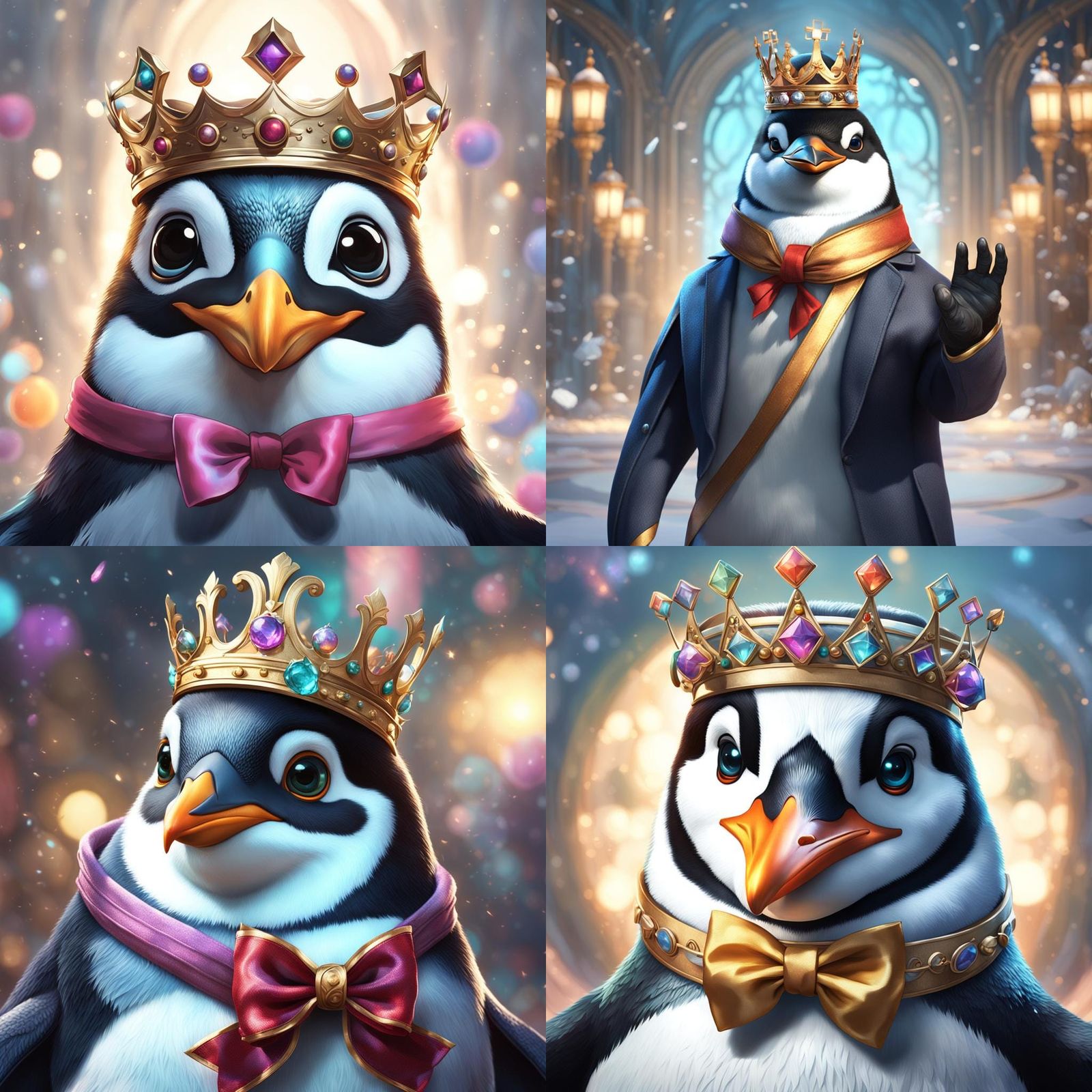 Penguin Royalty: Waving Portrait in Digital Art Style