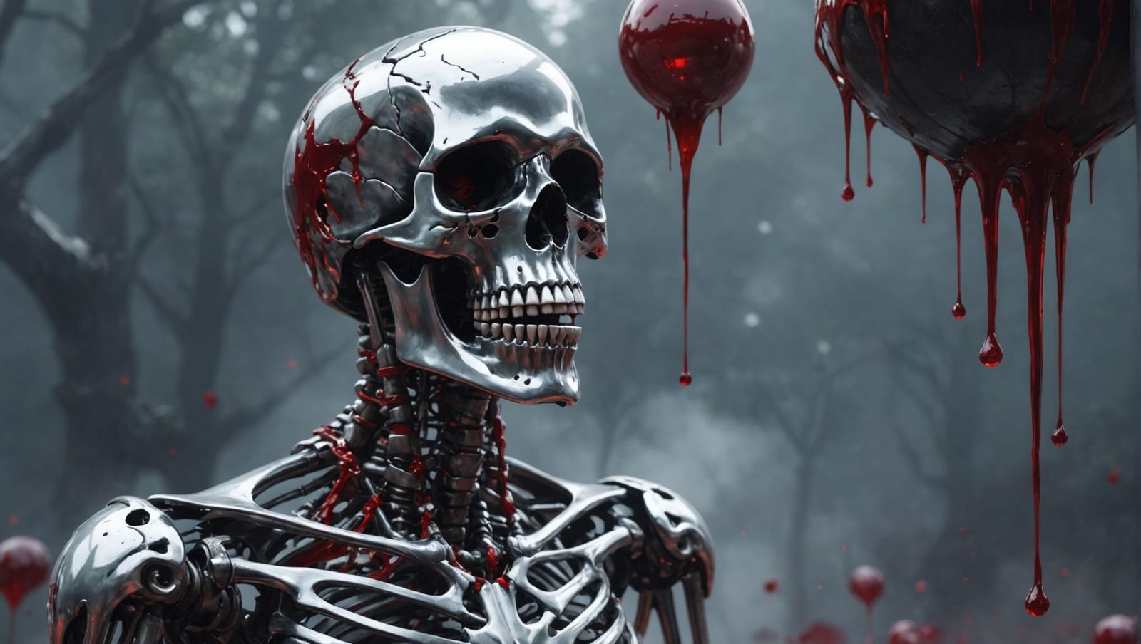 Chrome Skeleton Head in Bloody Anime Style