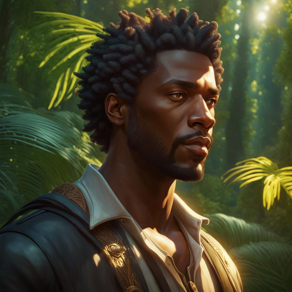 Radiant Portrait of Man in Forest Sunlight