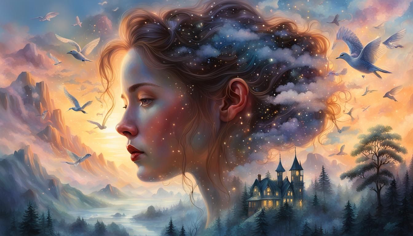 Ethereal Double Exposure Portrait in Fantasy Style