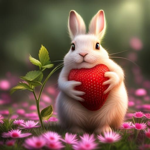 a cute, adorable, mystical strawberry bunny, highly detailed...