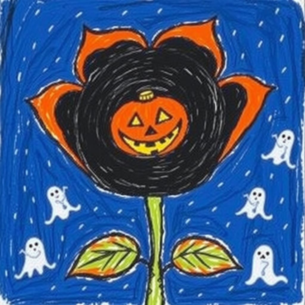 Whimsical Crayon Drawing: Black Rose Jack O'Lantern