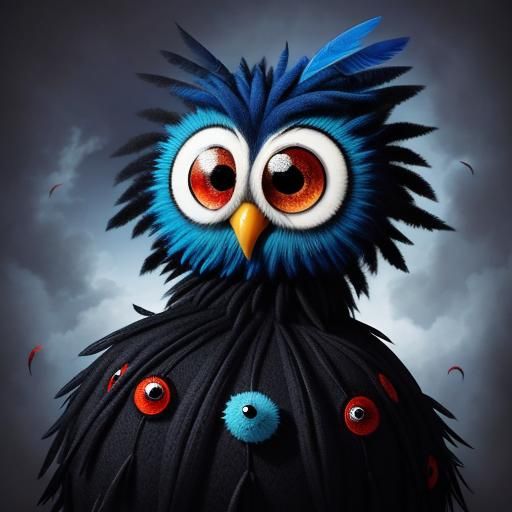 Cute Owl with Googly Eyes in Gothic Punk Style