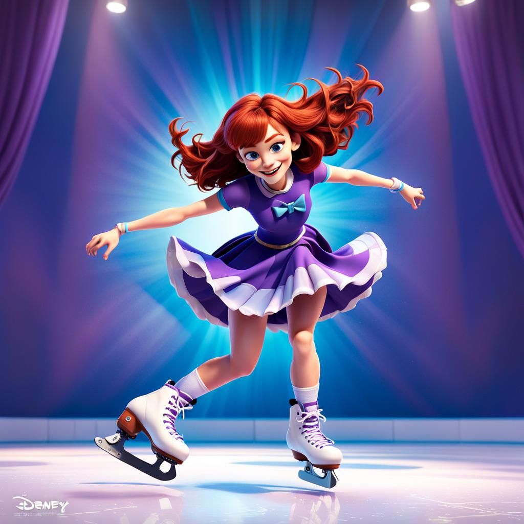 High School Girl Ice Skater in Pixar 3D Style