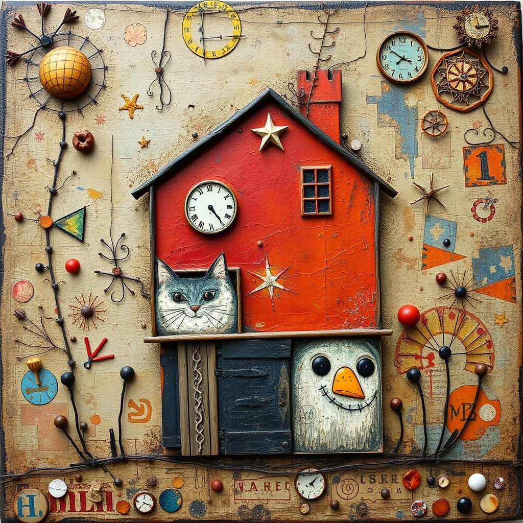 Textured Art Brut Masterpiece in Mixed Media