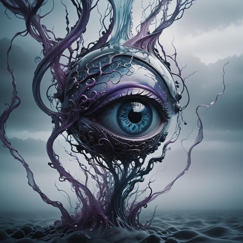Glass A with Eye and Brain in Dark Fantasy
