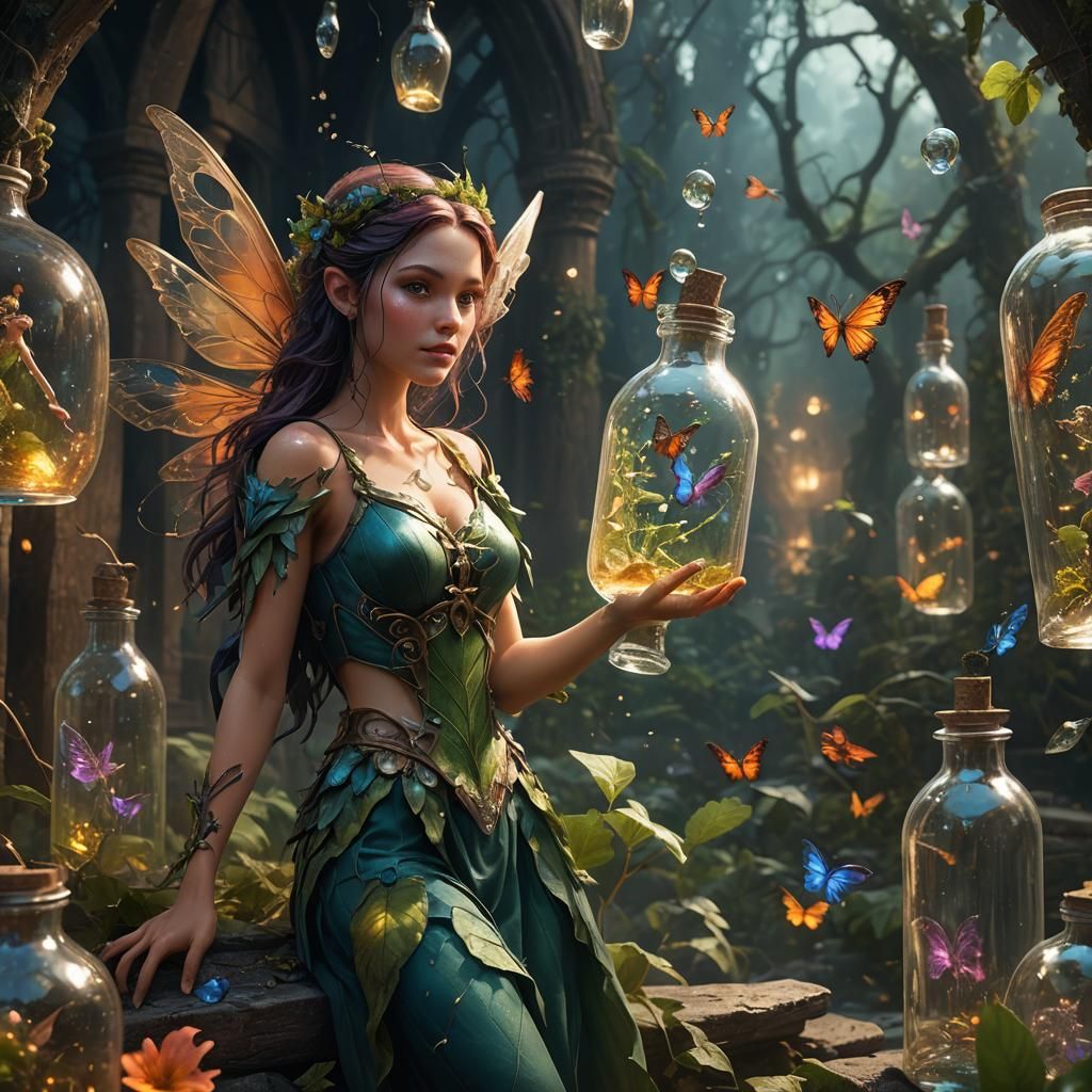 Fairy Captured in Bottle: Fantasy Concept Art