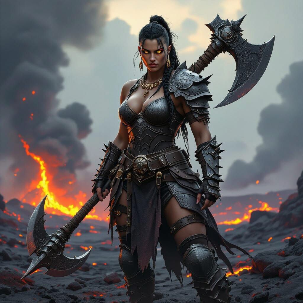 Imposing Orc Barbarian Woman in Dark Fantasy Style