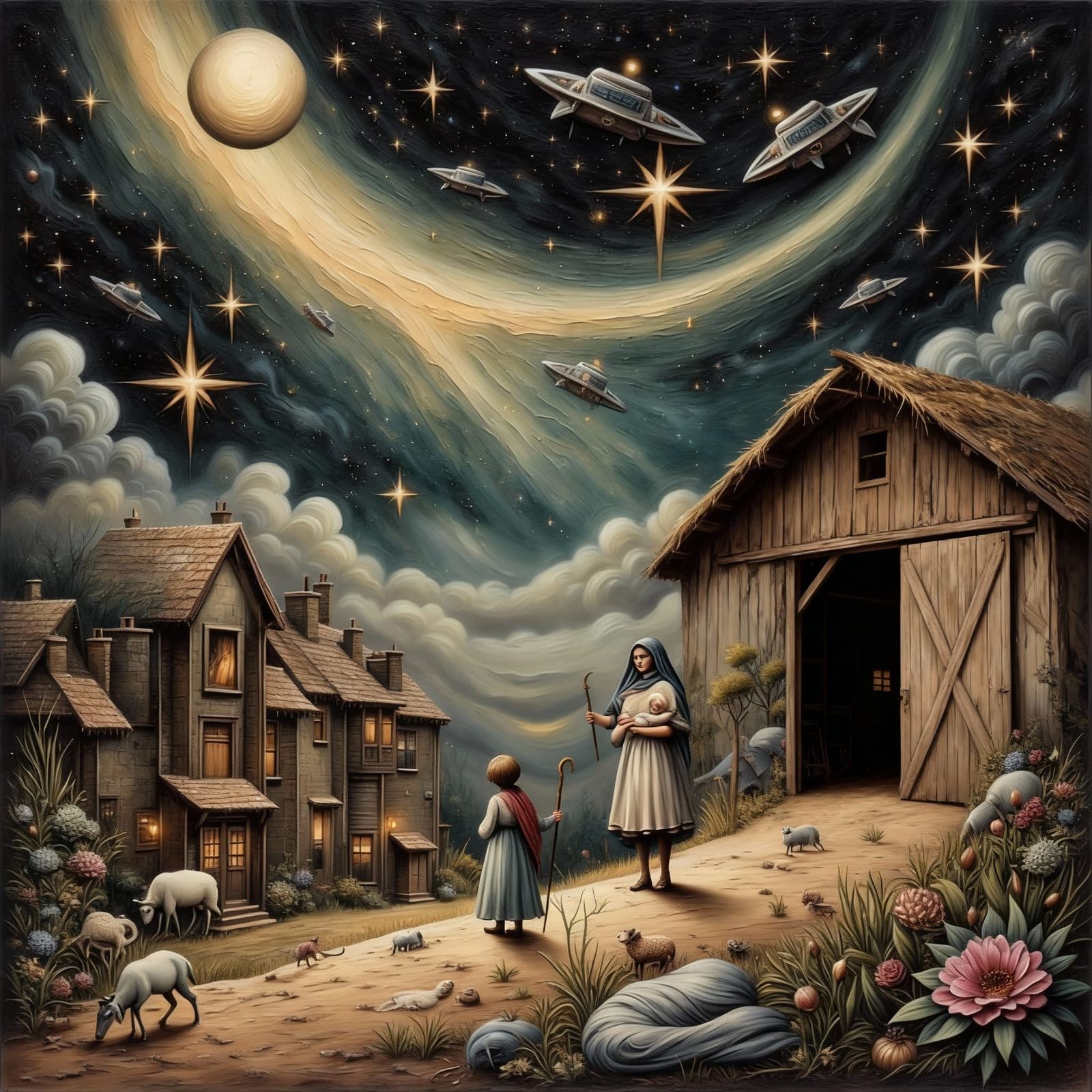 Steampunk Spaceman Visits Nativity Scene