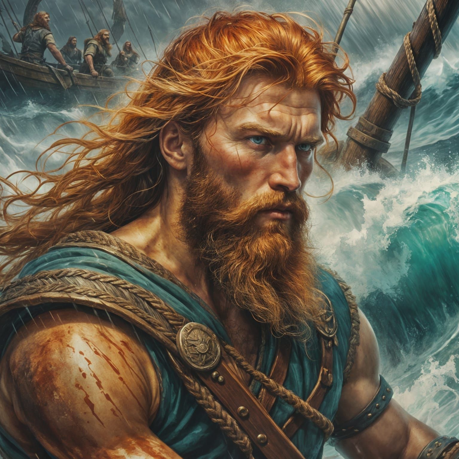 Viking Warrior in Stormy Seas Oil Painting