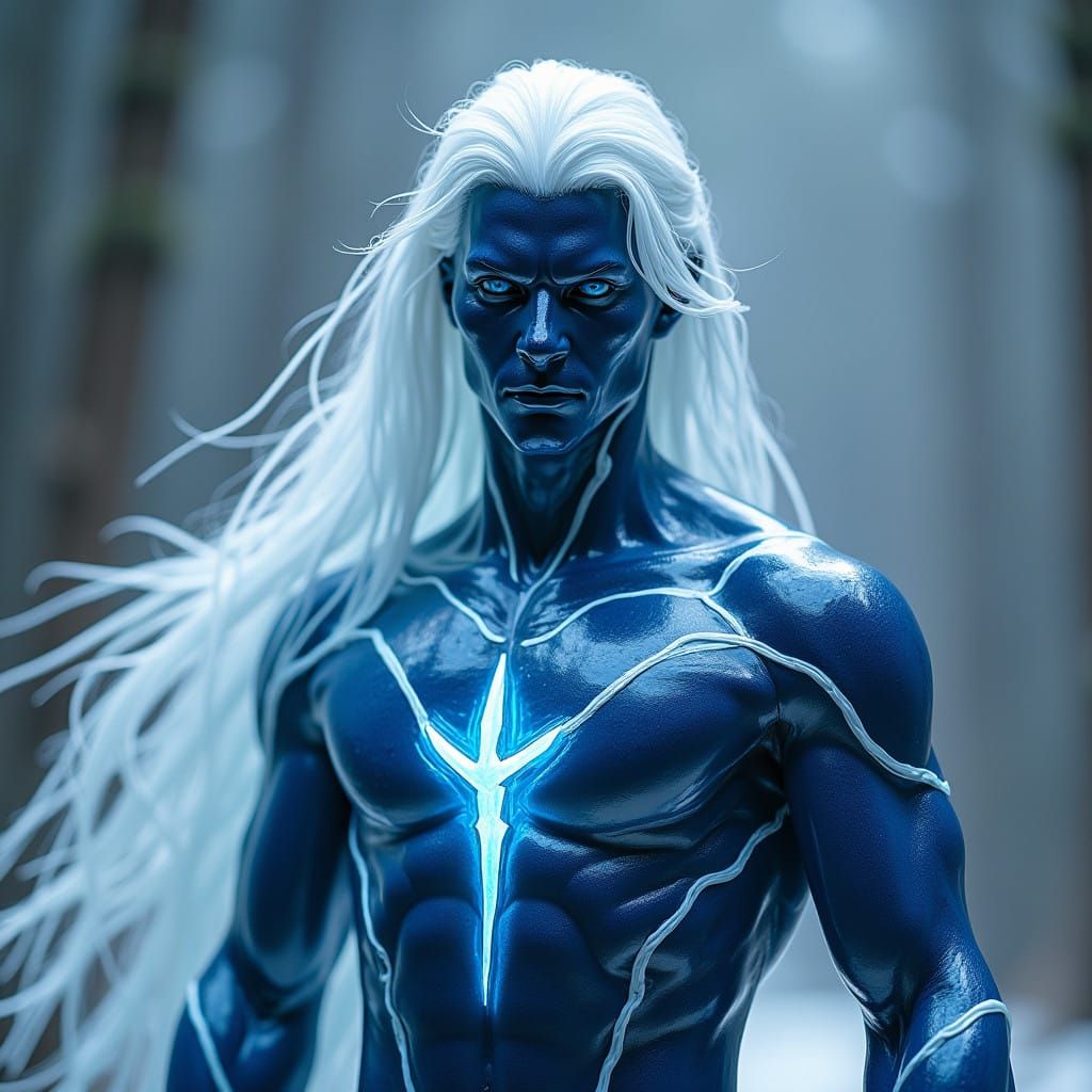 Glacial Warrior in Navy Blue Bodysuit