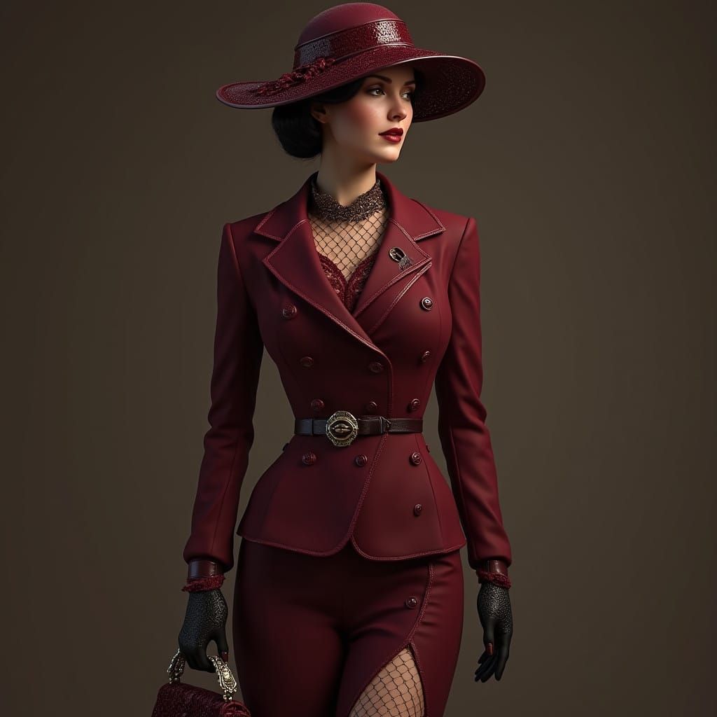 1930s Luxury Lady in Burgundy Suit