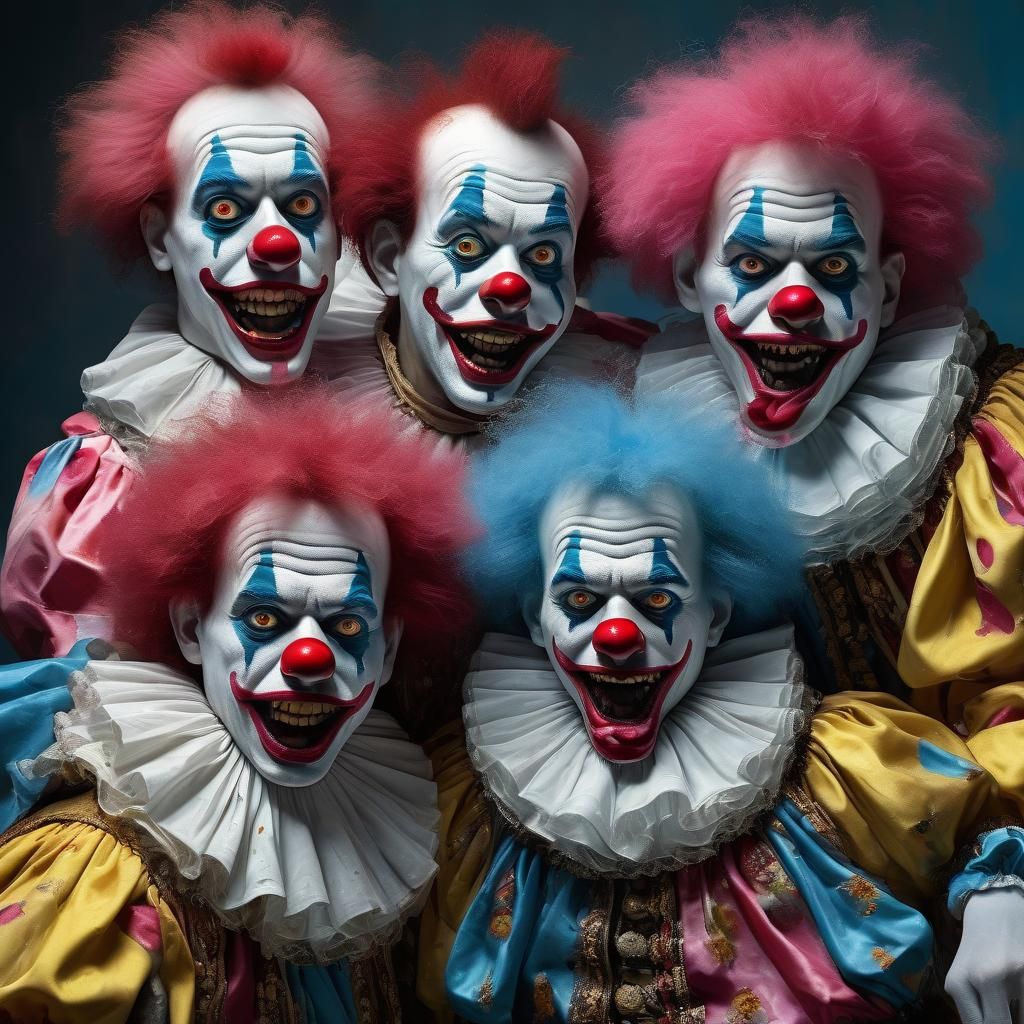 Clowns with Watery Eyes as Hyperrealistic Digital Art