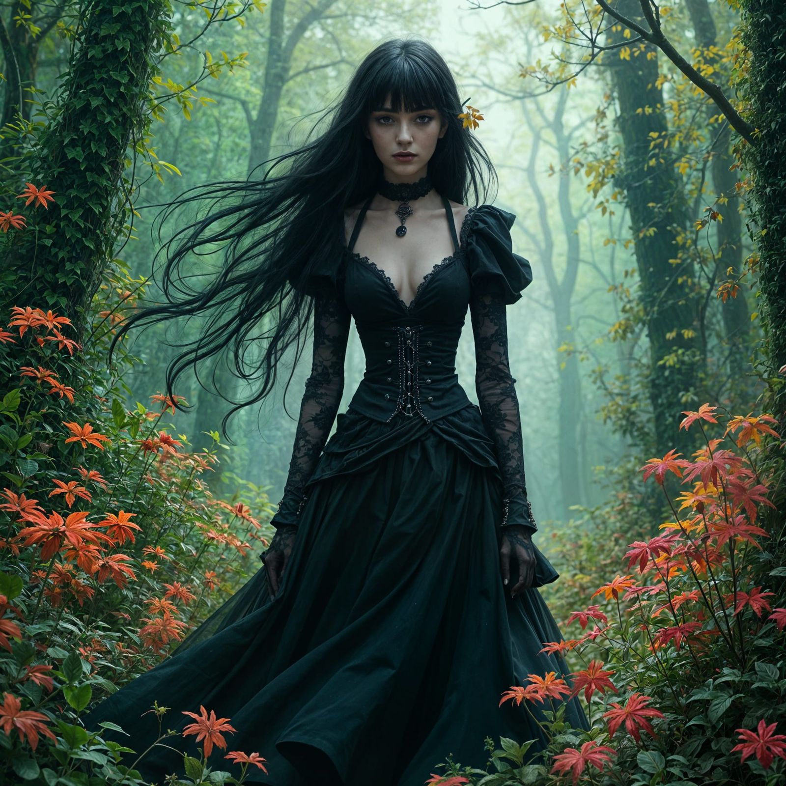 Gothic Woman in Futuristic Organic Landscape