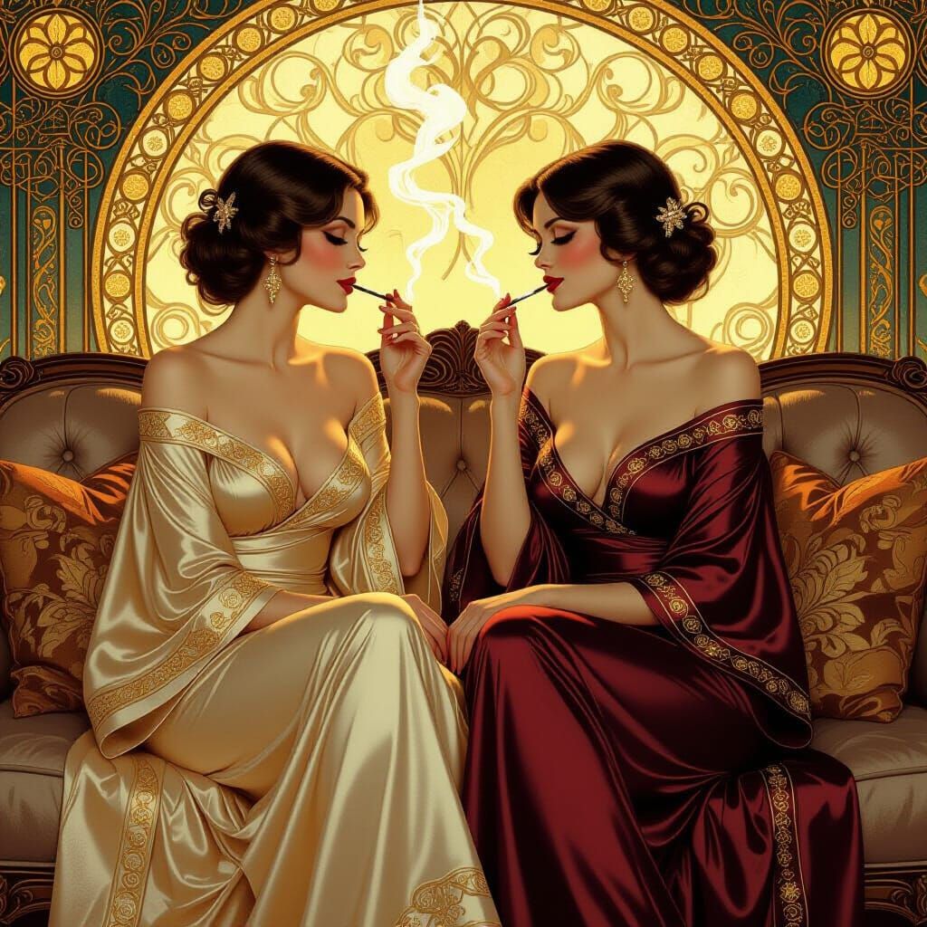 Elegant Women in Art Nouveau Digital Style