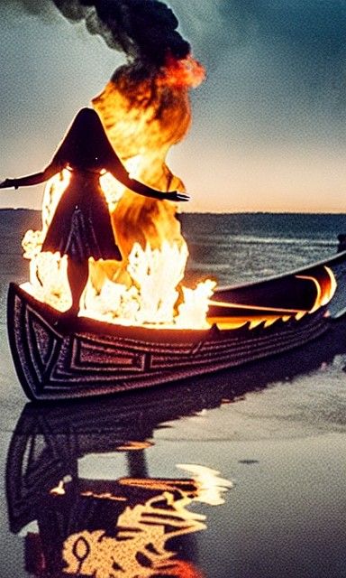 Viking Queen on Burning Longboat