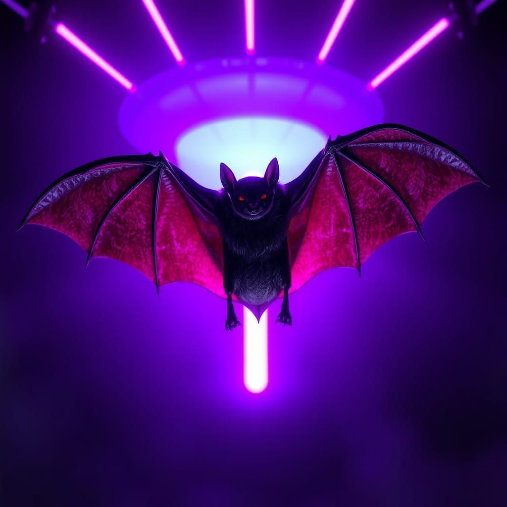 Hyperrealistic 3D Bat in Neon Purple Light