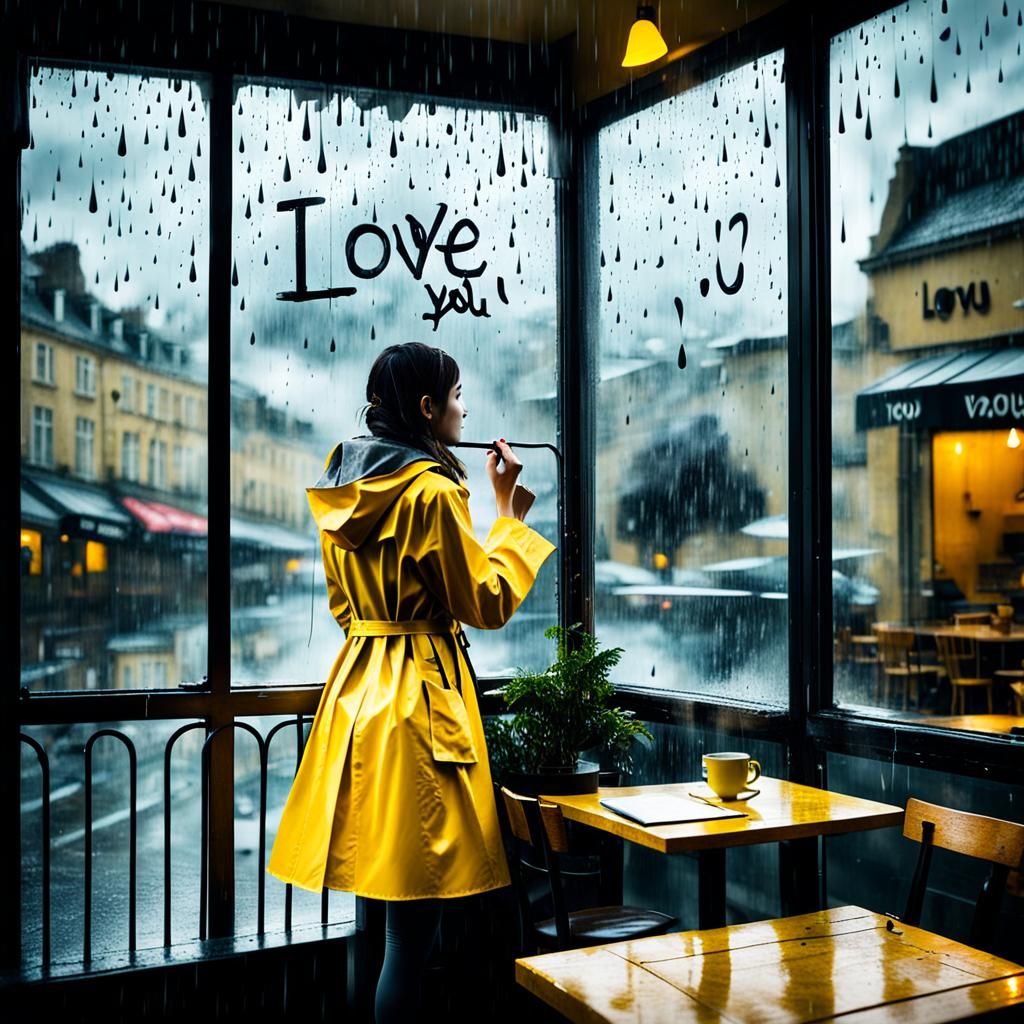 Girl Writes "I Love You" on Foggy Window