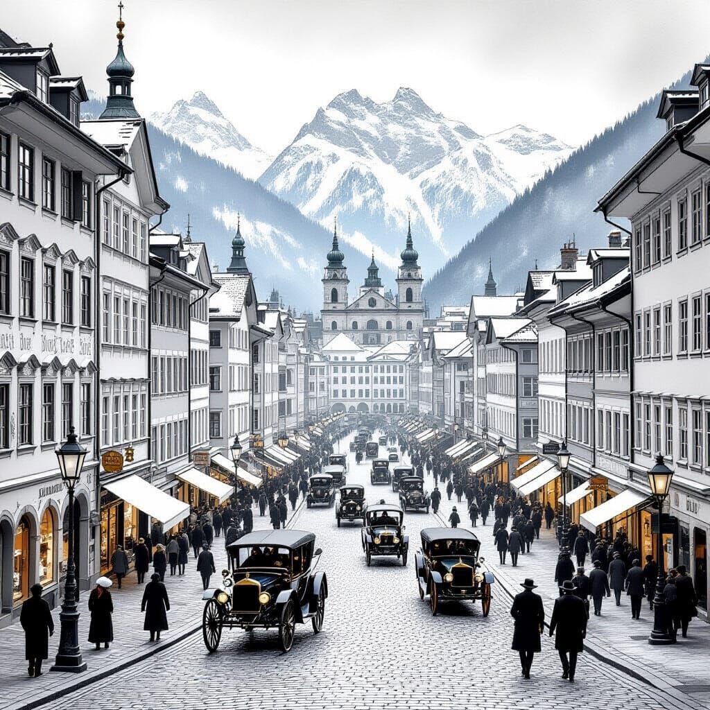 Salzburg, Austria, 1920s: Black and White Film Noir