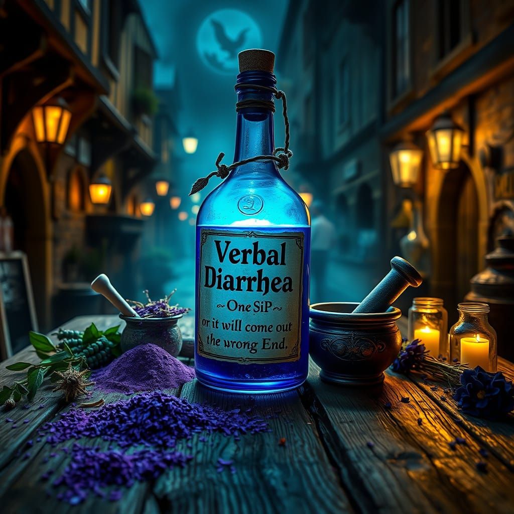 Verbal Diarrhoea potion, just one SiP or it will come out the wrong End.