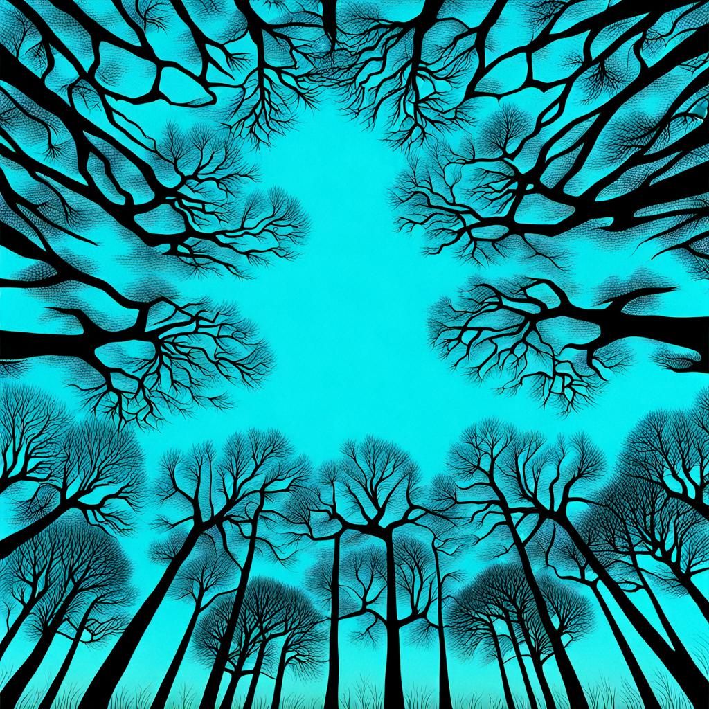Surreal Abstract Landscape with Twenty-Nine Trees