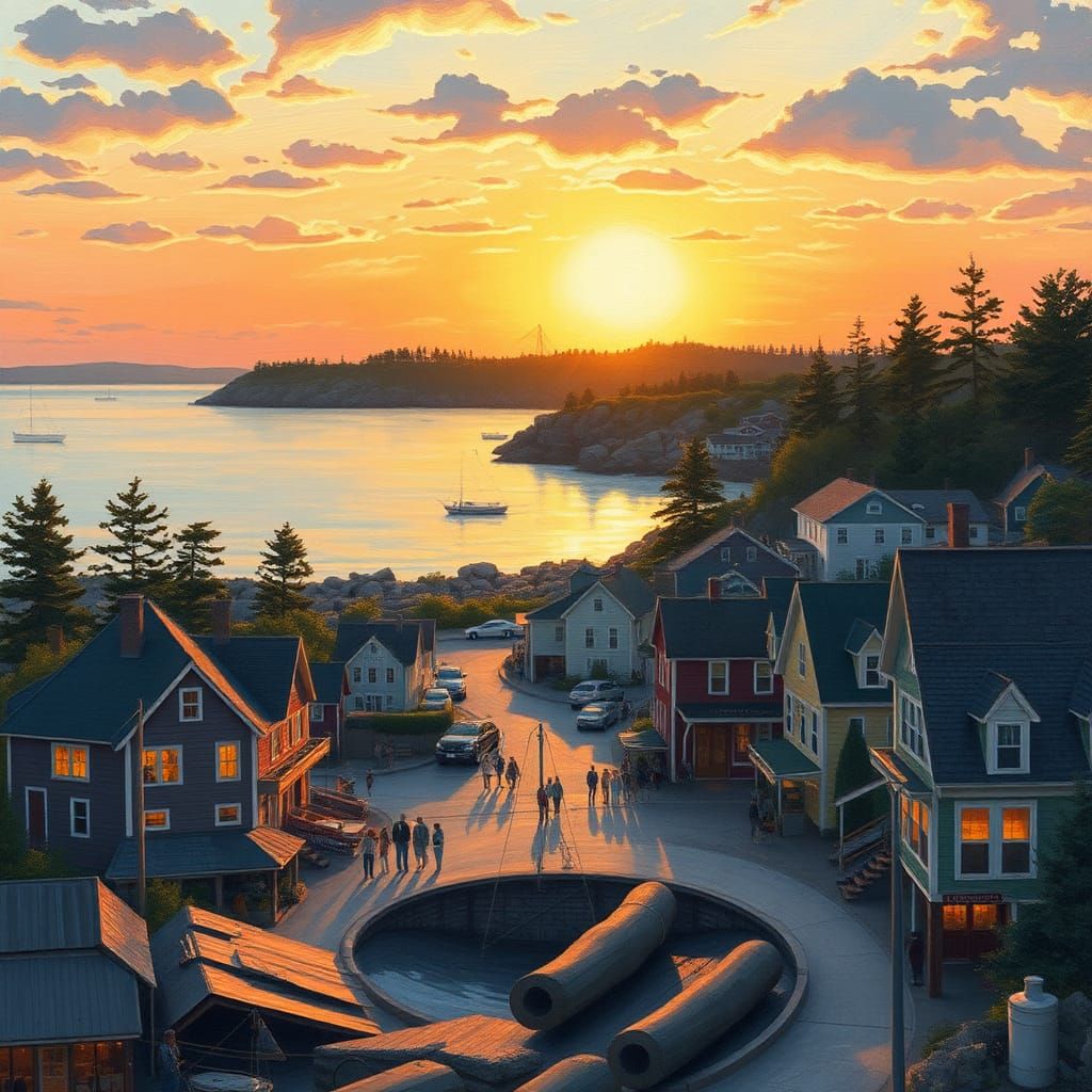 Coastal Village Sunset in Bar Harbor, Maine