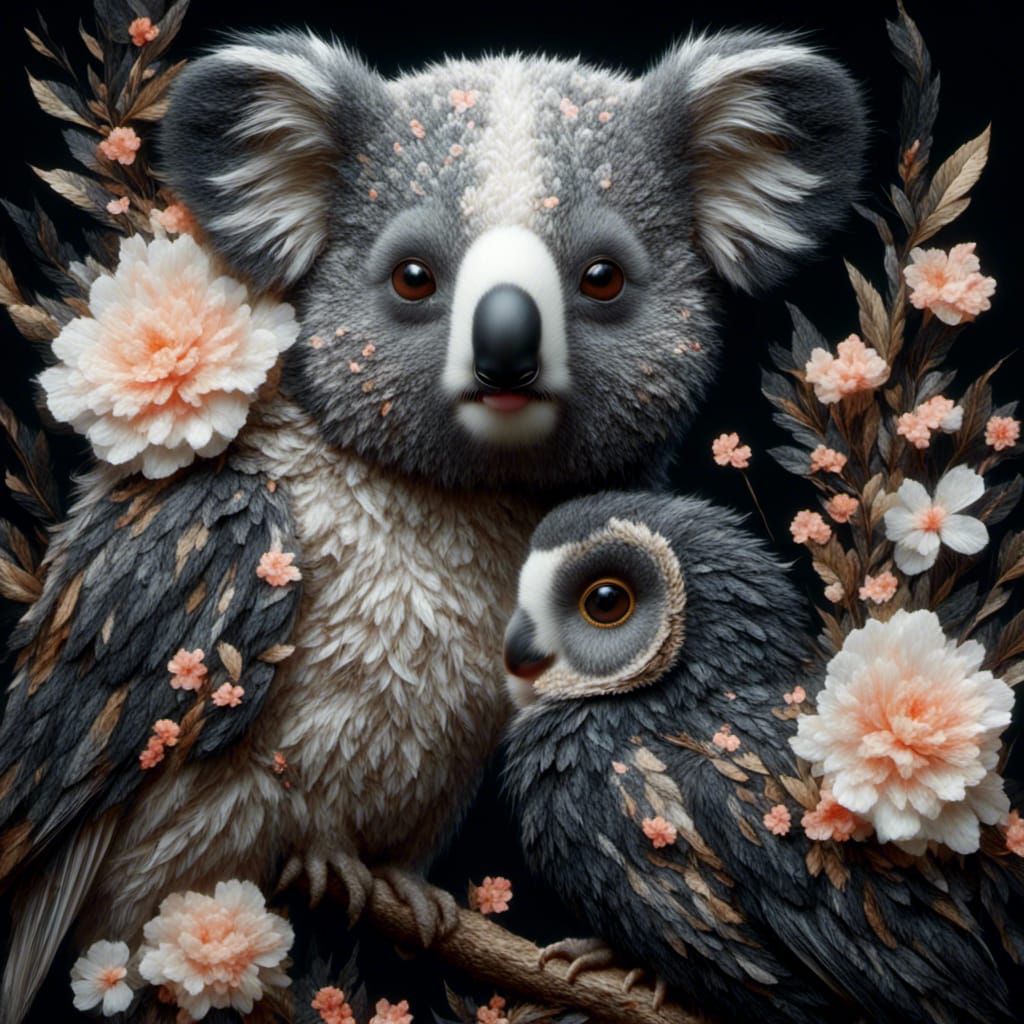 Watercolor Koala Owl Hybrid Split Portrait