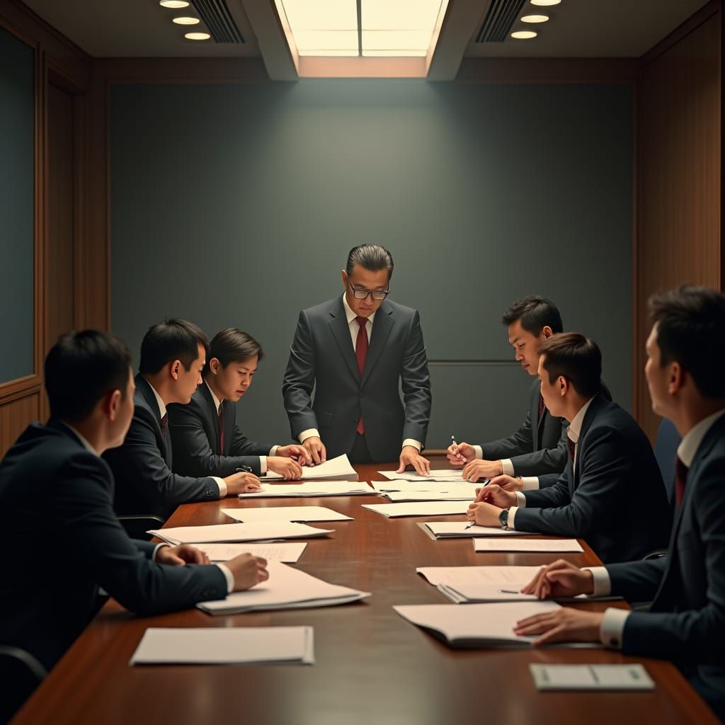 Taiwanese Executives Discuss Policy in Sleek Office