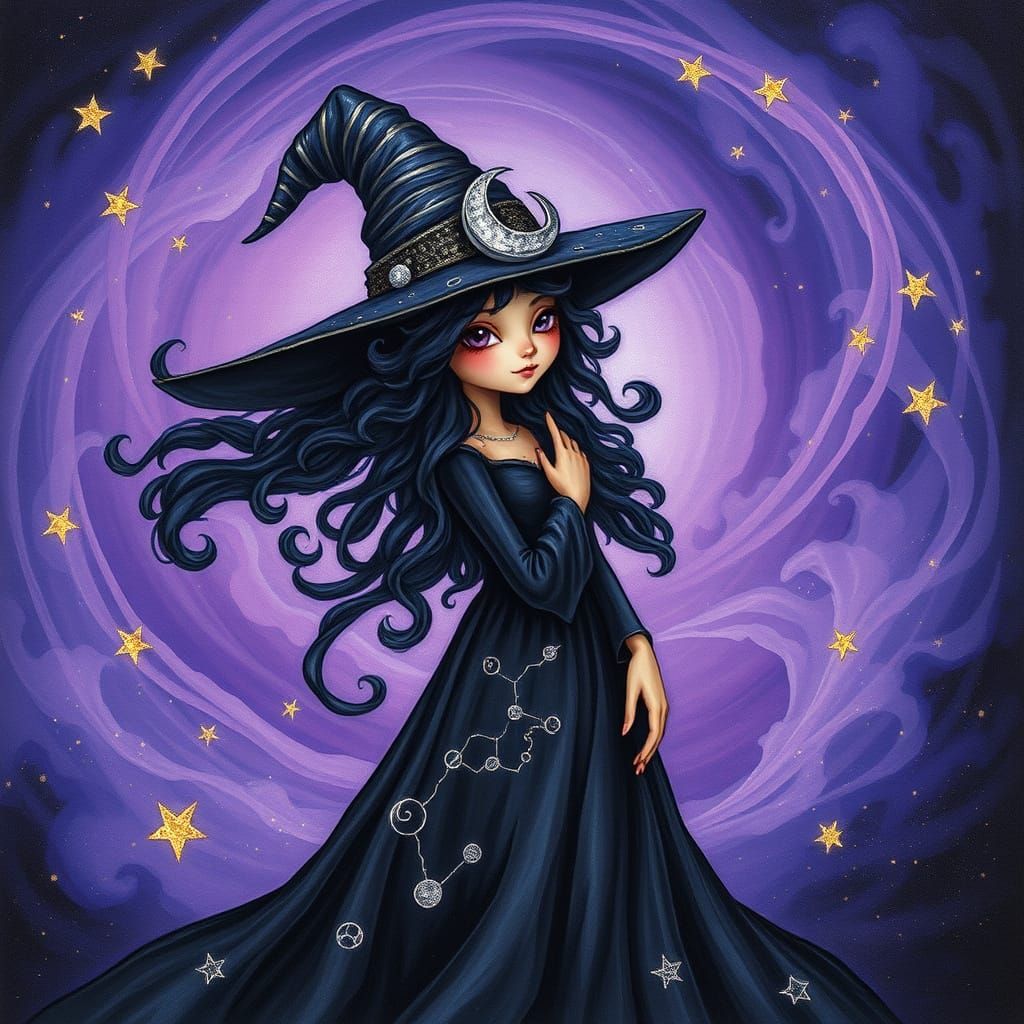 Mysterious Sorceress in Celestial Whimsy