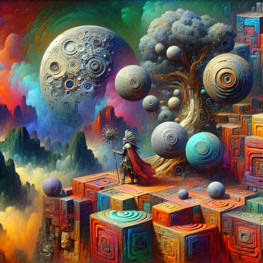 Surreal Mayan Warrior in Ancient Oil Painting Style