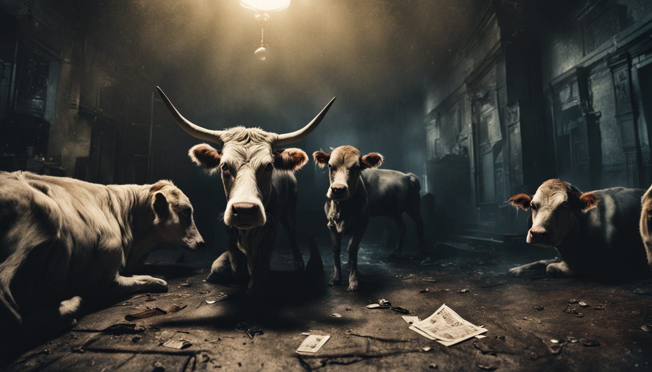 Mysterious Scene of Cows and Dogs Voting in a Haunted Landsc...