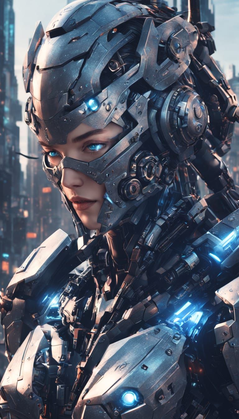 Mecha-Musume Assassin in Cyberpunk Anime Style
