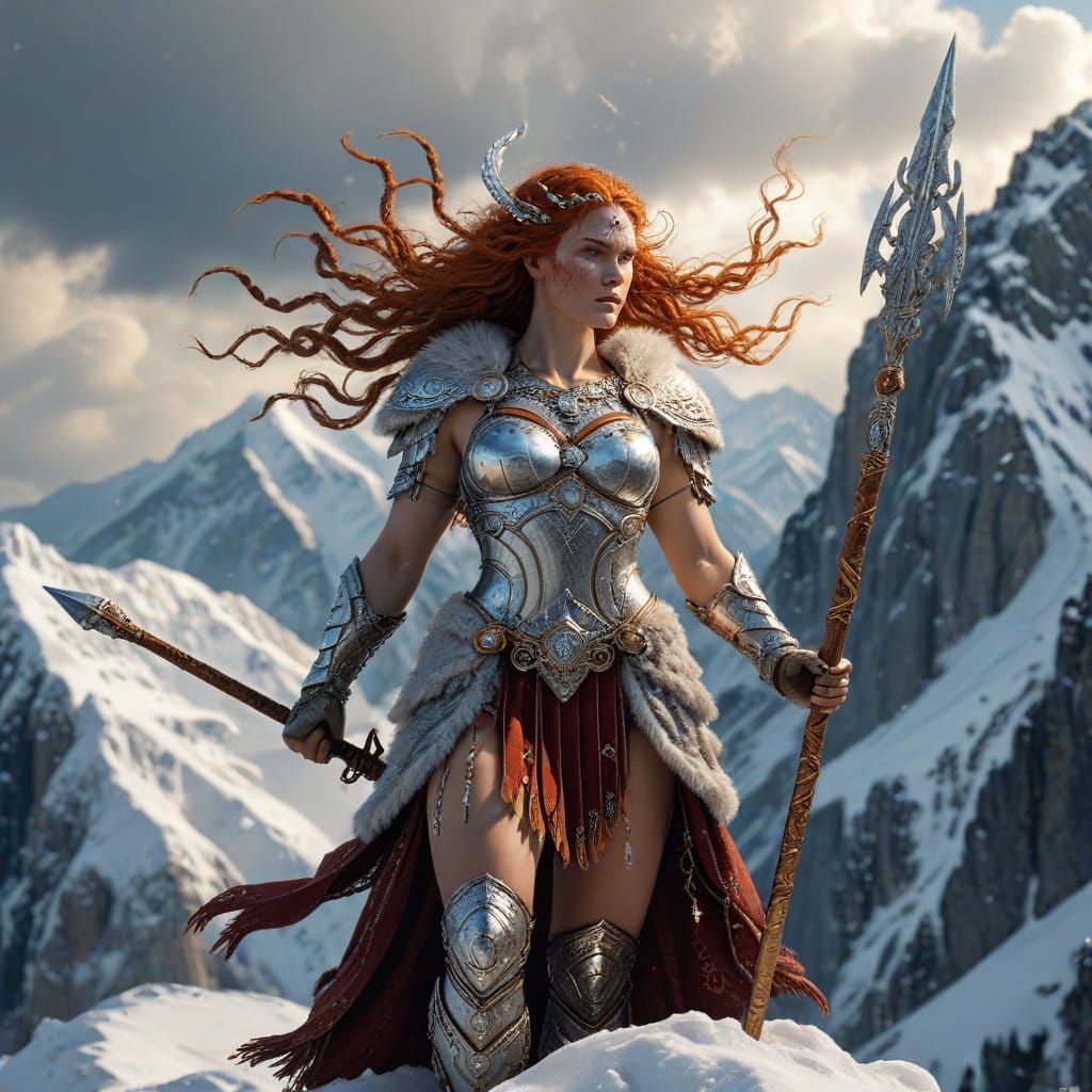 Valkyrie Warrior on Snowy Peak, in Klimt Style