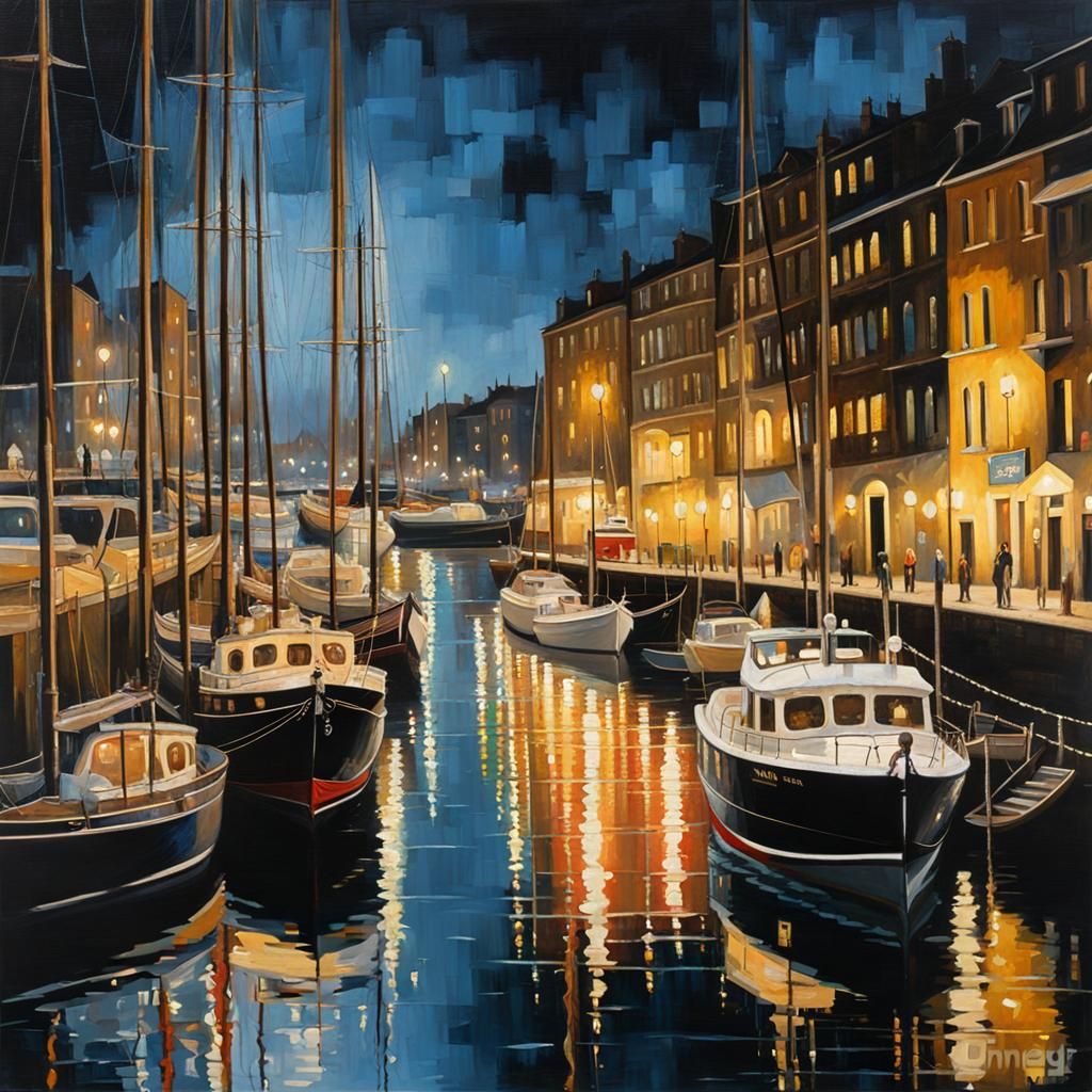 City Harbour Reflection at Night as Fine Art