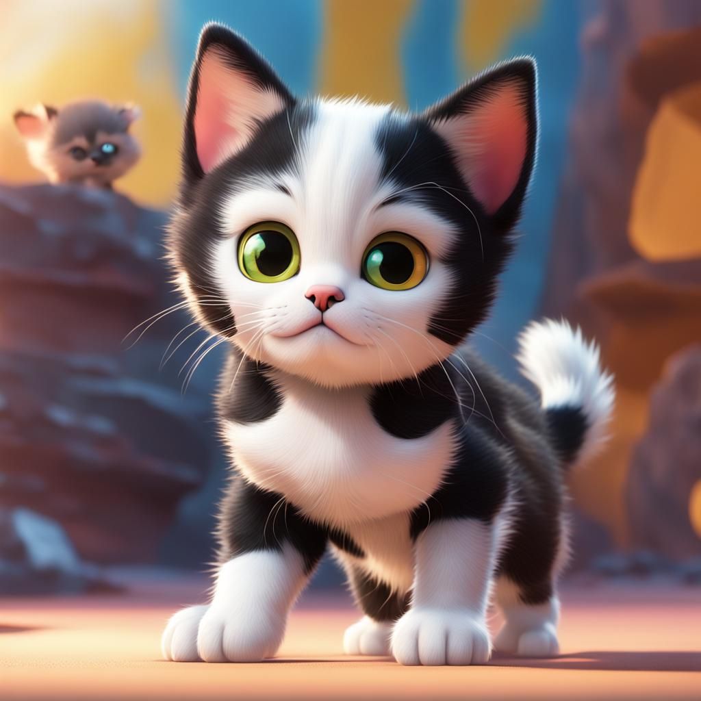 Calico Kitten and Puppy: 3D Digital Art