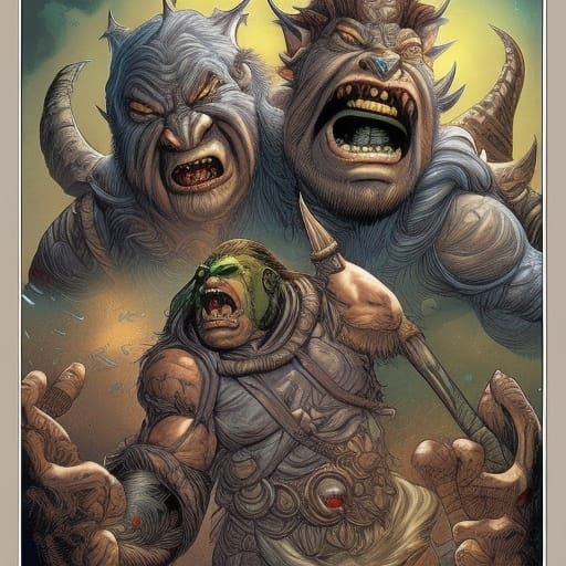 Orcs and Trolls in Comic Book Art Style