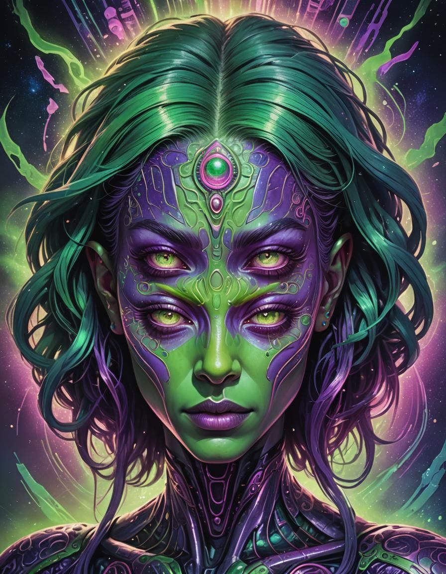 Vibrant Sci-Fi Alien Woman Portrait in Digital Art